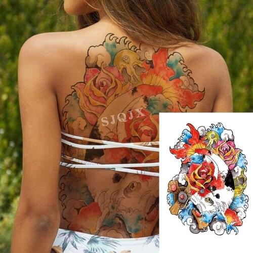 Full back large temporary tattoo stickers Wolf dragon Back body tattoos tiger koi Woman waterproof fake big tattoo 340*480mm