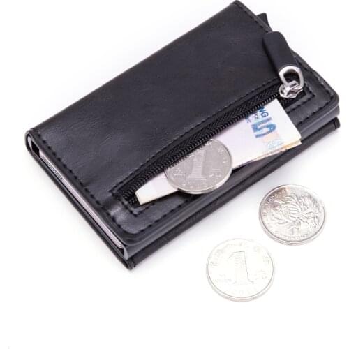 Anti Rfid id Credit Card Holder Case Men Leather Metal Wallet Male Coin Purse Women Mini Carbon Credit Card Holder With Zipper