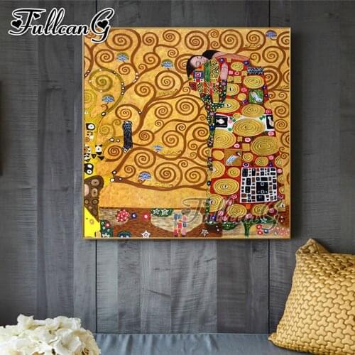 FULLCANG Lovers Tree Classic Abstract Gustav Klimt full square round diamond painting diy diamond mazayka embroidery sale FC3035