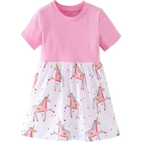 Funnygame Unicorn Summer Girls Dresses Baby Girls Cartoon Stripe Printed Summer Dress for Girls Cute Animals Girl Clothing