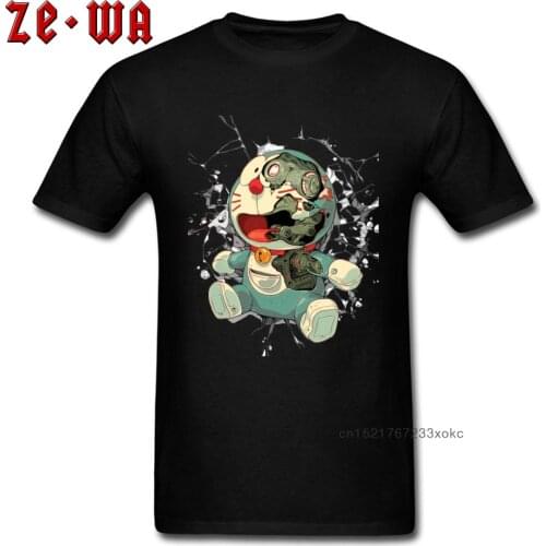 Doraemon T Shirt Men 3D Robot T-shirt Design Broken Cartoon Print Tops & Tees Fashion Black Tshirt Cotton Oversized Clothes