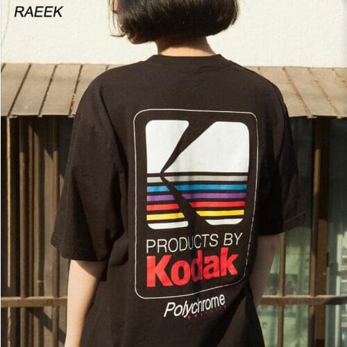 RAEEK 2018 Summer Men Women Tee INS Korea Retro Loose Wild Kodak Letter Short-sleeved KODAK Cotton T shirt