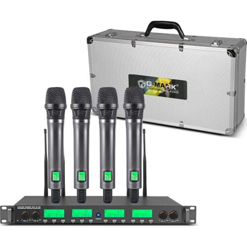 G-MARK G14S Professional Wireless Microphone System 4-Channel UHF 4 Handheld Mic With Suitcase All Metal Build Adjust Frequency