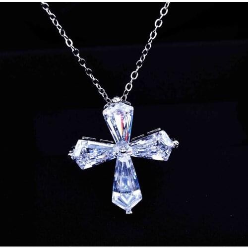 Hainon Zirconia Cross Crystal Pendants Silver Color O Shape Chain Necklace Female Necklaces Fashion Jewelry Gifts For Women