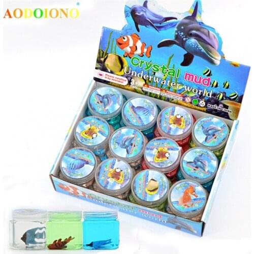 12PCS Underwater World Fish Crystal Mud Toy Modeling Clay Slime Putty for Kids Boy Girl Children Early Education Toys Xmas Gift