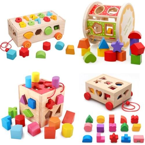 Toys for Children Multi-Function Intelligence Box Shape Matching Early Education Toys Kids Educational Wooden Drag Toys