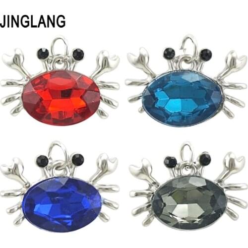 JINGLANG New Rhinestone Crab Charms Pendant for Jewelry Making Enamel Charm Accessories DIY Jewelry 30 pcs