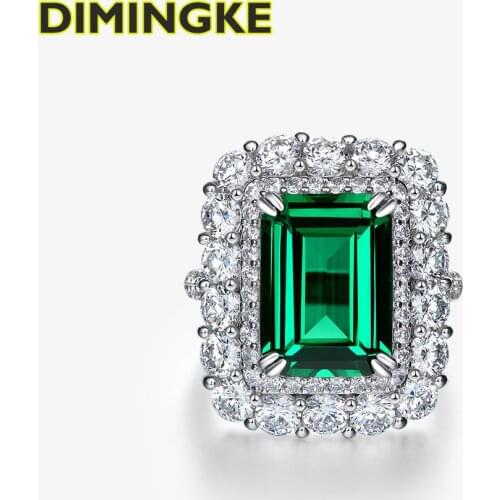 DIMINGKE Luxury 10*14MM Emerald Ring S925 Sterling Silver Jewelry Party Anniversary Woman Gift