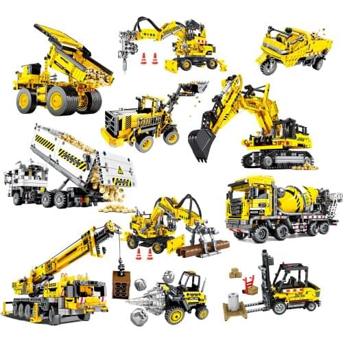 Construction Engineering Building Block Agitator Truck Excavator Sling Van Roller Forklift Educational Bricks Toy Boy Gift