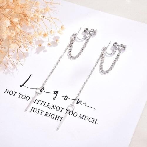 2021 Korean Personality Trend Women Ear Clip Fashion Punk Earrings Metal Chain Tassel Earrings for Women Charm Party Accessories