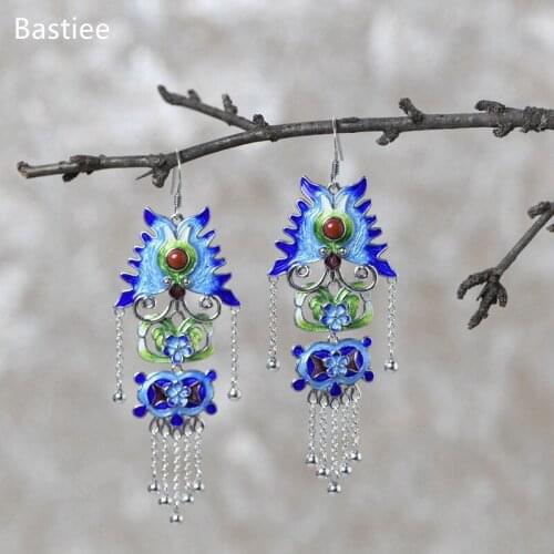 Bastiee Korean Earrings Earrings Silver 925 Jewelry For Women Jade Golden Plated Long Earrings Vintage Silver Earrings