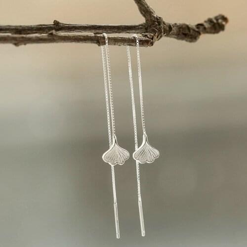 Trendy Leaves Slender Little Fresh Tassel Earrings for Women Sterling-silver-jewelry Romantic Gifts
