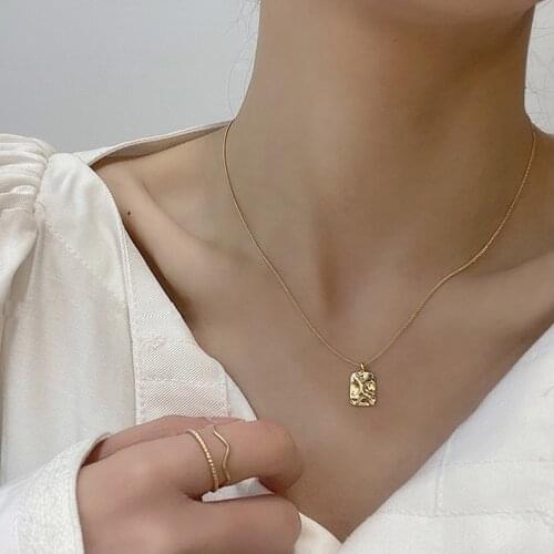 Trendy Copper Gold Plated Color Simple Necklace Choker Chain Square Pendant Necklace For Women Jewelry Friendly Gift