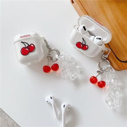 Cute 3D Cartoon Cherry Earphone Cases for Airpods 1 2 Soft Wirelesss Earphone Cover for AirPods Pro Glitter Capa with Peadent