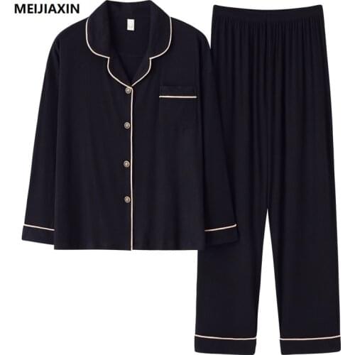 Autumn Men Long Sleeve Pajamas Set Modal Sleepwear Casual Soft Turn-down Collar Cardigan Plus Size 3XL Male Homewear Clothing