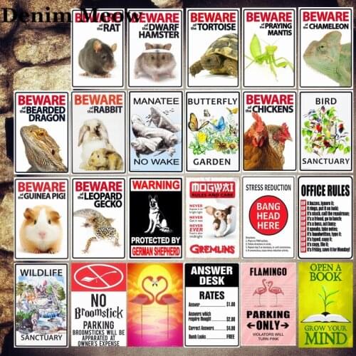 Beware of The Rabbit Plaque Vintage Metal Tin Signs Home Bar Pub Decorative Metal Plates Rat Wall Sticker Iron Art Poster MN11