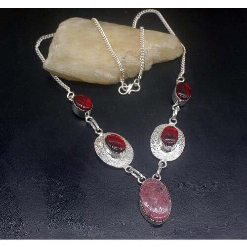 Gemstonefactory Jewelry Big Promotion 925 Silver Natural Rhodochrosite Mystical Topaz Women Chain Necklace 46cm 202101614