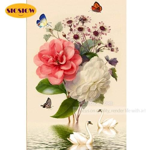 Full Square Diamond Painting Swans Flowers Picture Of Rhinestones Diamond Embroidery Swan Sale Handicraft Art Mosaic Home Decor