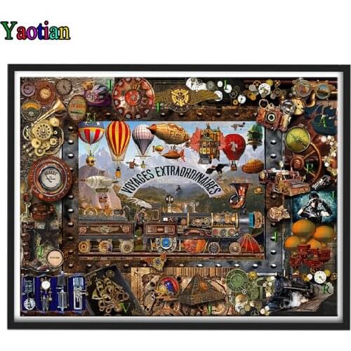 Full Round/square Diamond Painting Steampunk Hot Air Balloon Picture 5D Diamond Embroidery Rhinestones Cross Stitch Gift
