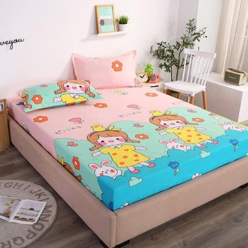 1pcs Cartoon 100% Pure Cotton Bed Sheet， Fitted Sheet With Elastic Band Bedding Kid Girl Queen Size Bed Mattress Cover Bedsheet
