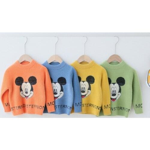 Disney Mickey Pullover Sweater for Boys Girls Mink Cashmere Cartoon Long Sleeve Sweatshirt O-Neck Winter Coat