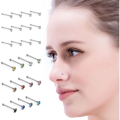 40Pcs 1.8mm Straight Pin Nose Stud With Crystal Rhinestone Nose Piercing Body Jewelry Nose Studs Rings Piercing Pin Body Jewelry