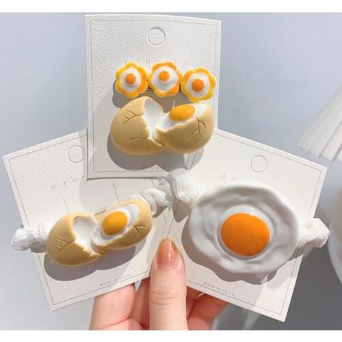 Ins childlike style cute poached egg bb clip hairpin bangs clip girl line red hairpin hair rope hair ring hair accessories