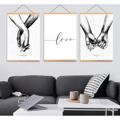 Modern Minimalist Style Couple Holding Hands Wall Art Canvas Painting Love Warm Scroll Painting Bedroom Home Decor