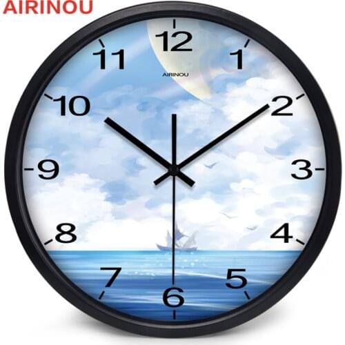 Airinou 3size Sailing the Mediterranean Beach Glass Wall Clock, no ticking sound