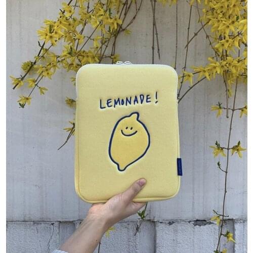 Table case 2020 winter Korean ins niche design lemon embroidery letters iPad tablet laptop bag storage bag 11/13/15inch