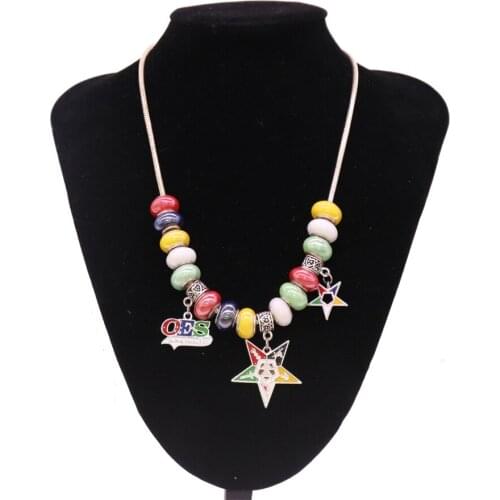Masonic Organization Jewelry Trendy Newest Big Hole European Beads Order of Easter Star OES Snake Chain Necklaces Souvenir Gift
