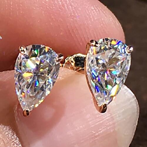 18K Rose Gold Stud Earrings Women 0.5 1 2 3 Carat Water Drop Moissanite Diamond Present Wedding Anniversary Engagement Party