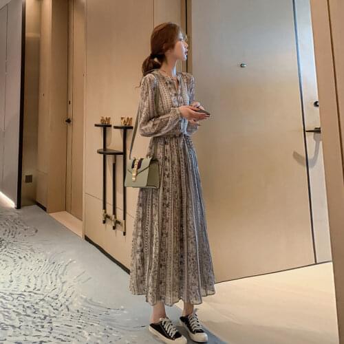 French Floral Women Unif Party Print Boho Chic Slim Dress Spring Autumn Flower Clothing Long Sleeve O-Neck 2021 Dresses