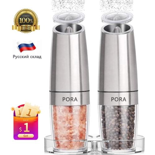 2Pcs Set Electric Pepper Mill Stainless Steel Automatic Gravity Shaker Salt and Pepper Grinder Kitchen Spice Grinder Tools