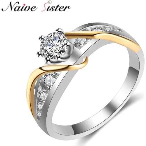 2019 2-Tone Engagement Rings for Women Girls Cz Stone Jewelry Eternity Love Gift Female Finger Fashion Accessories Simple Brinco