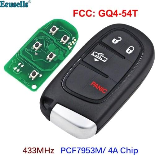 3+1 button Smart Remote Key Fob for Jeep Cherokee RAM 433MHz 7953M 4A Chip FCC: GQ4-54T