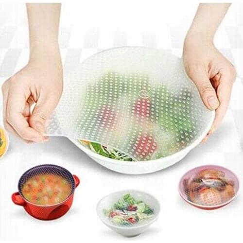 4pcs Silicone Wraps Seal Cover Stretch Cling Film Food Fresh Keep Kitchen Tools