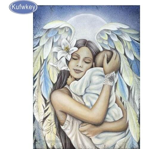 KUFWKEY 5d Diamond Painting Cross Stitch baby and angels DIY Diamond Embroidery Needlework Full Square round Drill Home Decor
