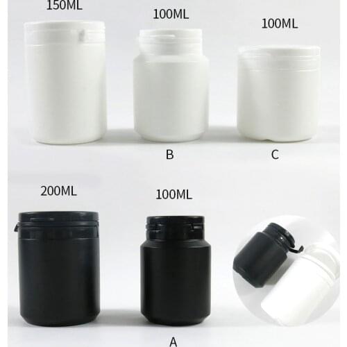 50 x 100ml 150ml 200ml White Black Plastic Chewing Gum Bubble With Tear-off Cap PP Jar For Capsules/Pill Medicine Packagings