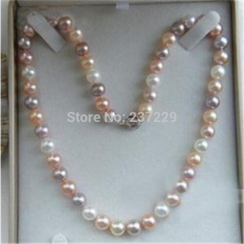 FREE SHIPPING>>>@@ Wholesale price S ^^^Charming 18"Akoya AAA 7-8mm Multicolor Pearl Necklace