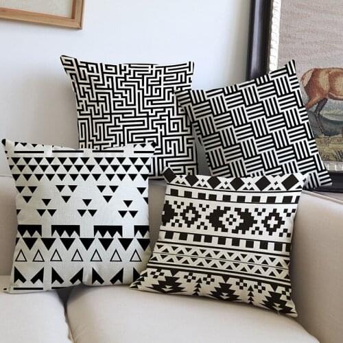 Black Creative Line Triangular Polygon Shape Geometric Patterns Linen Throw Pillow Case Home Decorative Sofa Cushion Cover 45x45