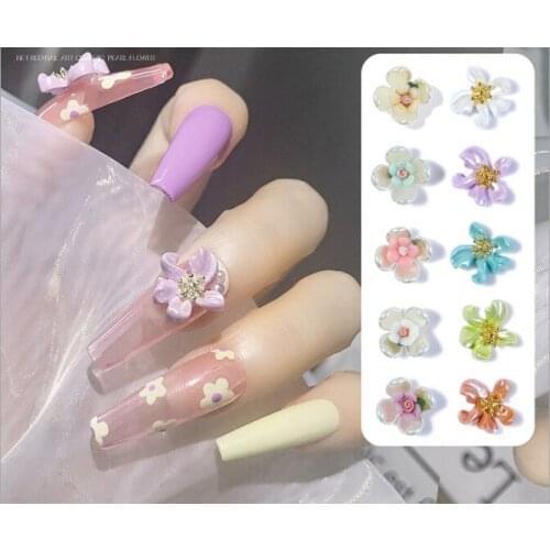 Nail Art Color Ceramic Pearl Flower Nail Jewelry Light Luxury Flower Three-dimensional Small Fresh Nail Decoration
