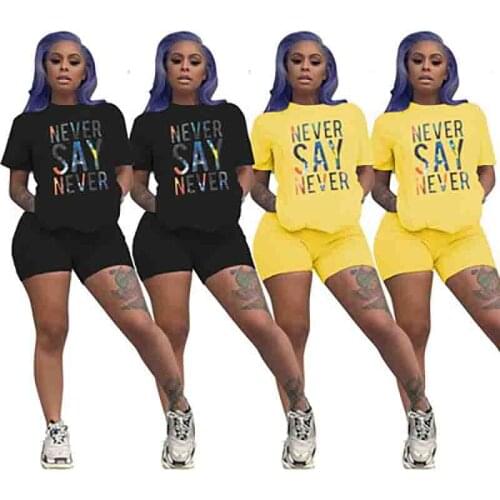 Two-Color Spring And Fummer New Printed Shorts Short Sleeve Two-Piece Suit, Womens Sports, Leisure, Sportswear Suit