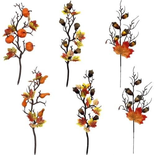 Simulation Maple Leaf Pumpkin Oak Fruit Cuttings Artificial Pumpkin Branch Thanksgiving Harvest Home Decoration