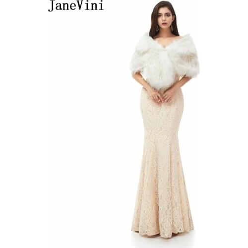 JaneVini 2020 Elegant Faux Fur Wrap Shawl Bride Cape Winter Warm Party Shrugs Stoles Bridal Fur Bolero Coat Wedding Accessories