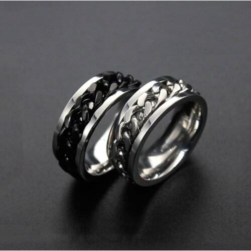 Gold Black Silver color rings Stainless Steel Chain Rings for Men Anel Maxi Titanyum Ring Spinner Men Jewelry size 6 7 8 9 10