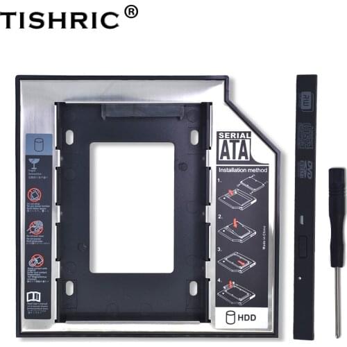 TISHRIC Plastic Aluminum Universal 9.5/12.7mm SATA 3.0 2nd HDD Caddy 2.5" SSD CD DVD to HDD Case Enclosure CD-ROM ODD Optibay