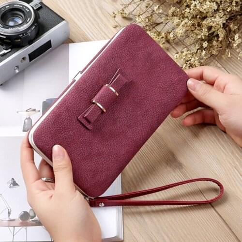 Bow Magnetic Snap Handbag Wallet for Women Clutch Purse Phone Case Zipper Pouch Coin Pocket Credit Bank ID Card Holders XB236