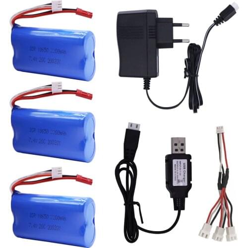 High capacity lipo battery 18650 7.4V 2200mAh with charger for remote control helicopter toys accessories 7.4 V JST Plug battery