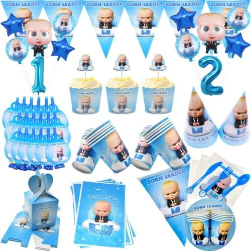 Cartoon Baby Boss Happy Birthday Party Supplies 32in number balloon 1st Set Paper Plate Napkins Banner Baby Shower Party Decor